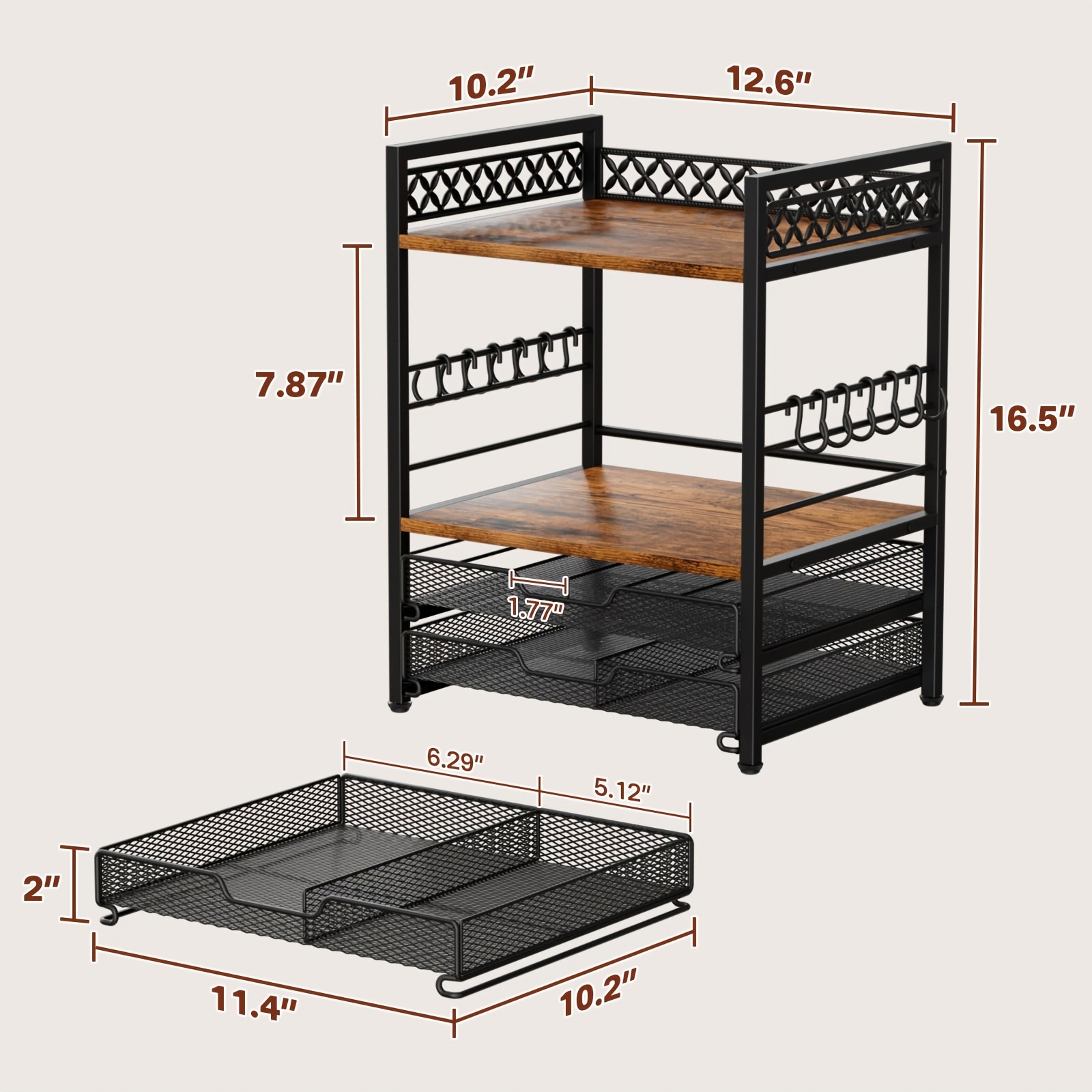 Coffee Bar Organizer, 4-tier Storage Box, Cup Holder With 12 Hooks, Coffee Capsule Rack, Multi-functional Kitchen Countertop Organizer