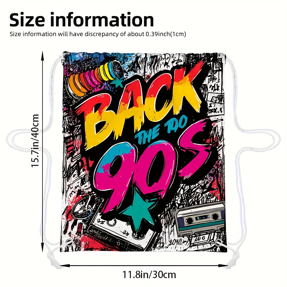 TEMU 1pc Retro 90s Vibes 2d Printed Backpack - Lightweight And Durable, Soft Fabric With Practical Pockets For Travel, Soccer, Yoga, Gym - Sports