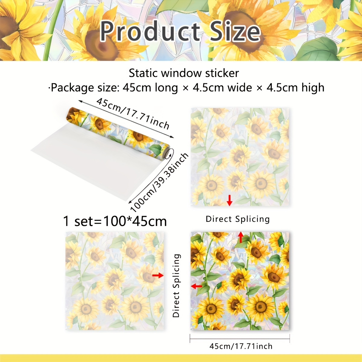 A 45*100cm Sunflower Sun Static Cling Double-sided Printed Window Sticker, Xc6069-nl