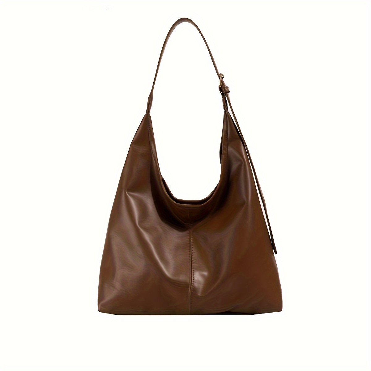 TEMU Brown Large Capacity Tote Bag For Women - Fashionable Solid Color Leather Shoulder Bag With Adjustable Strap, Use, Commuter Bag, Armpit Bag,