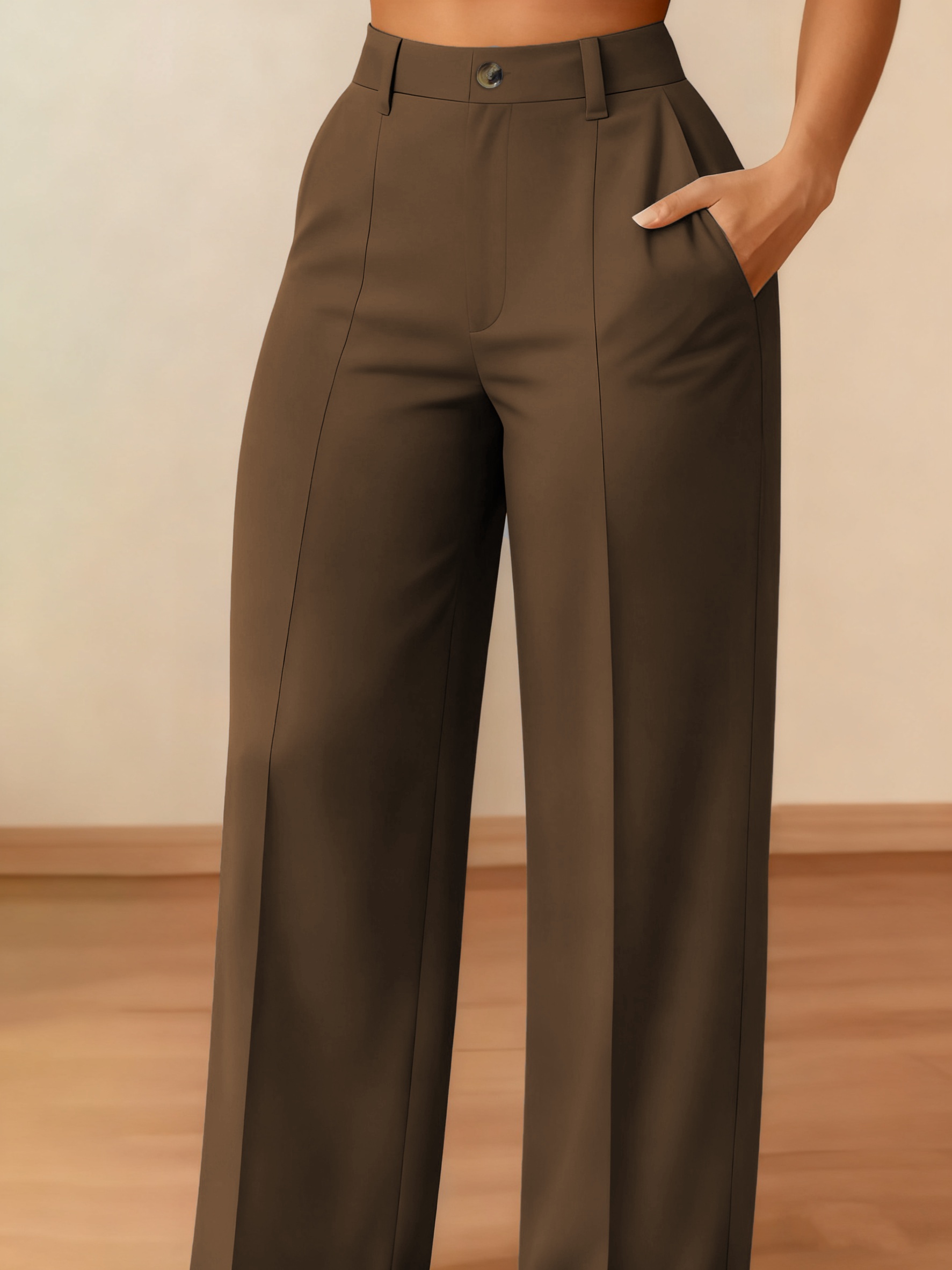 Women'S Wide-Leg Pants - Beltless High-Waisted Solid Color Trousers, Structured Pants Suitable for Formal Occasions, Wrinkle-Resistant Four-Season Style ( Not Included) - Elegant Office And Casual Wear