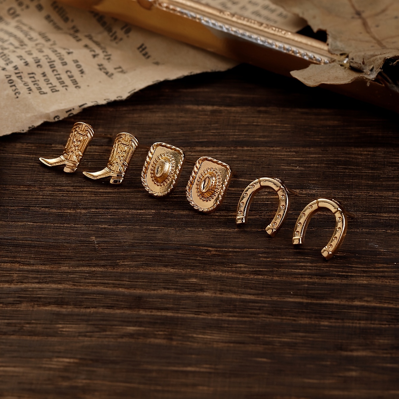 TEMU 3 Pairs Of European And Western Style Alloy Texture Cowboy Hat Horseshoe Cowboy Boots Cactus Ladies Earrings For Daily Use