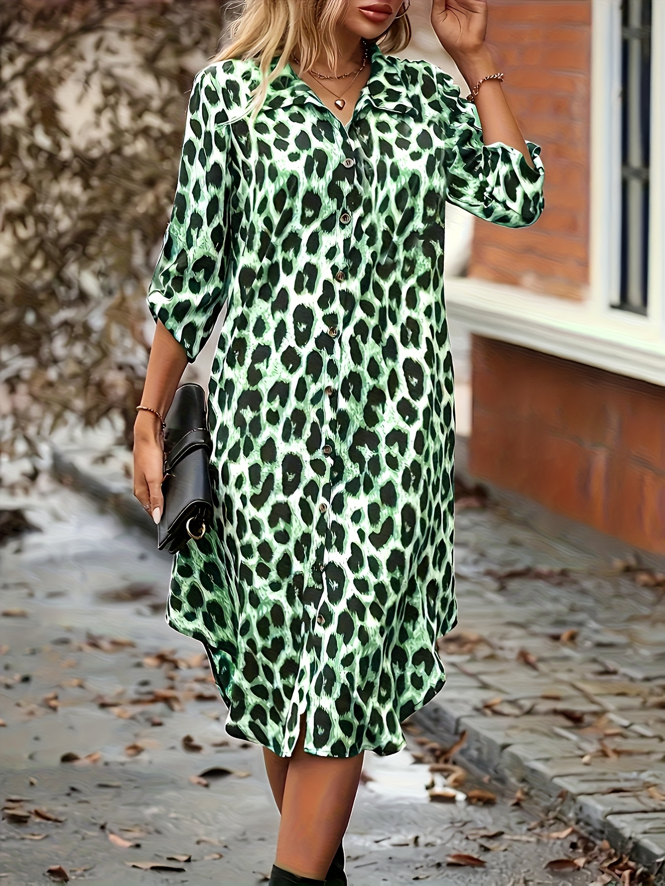 plus size plus size a length shirt dress women a leopard - Temu Mexico