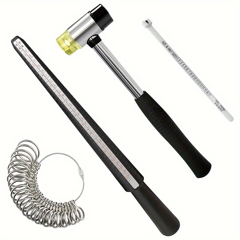 

Ring Measuring Tool Set With Mallet - Jewelry Rubber Hammer Plastic Ring Mandrel Sizer Metal Ring Finger Sizer Gauge Us Size 27 Pcs