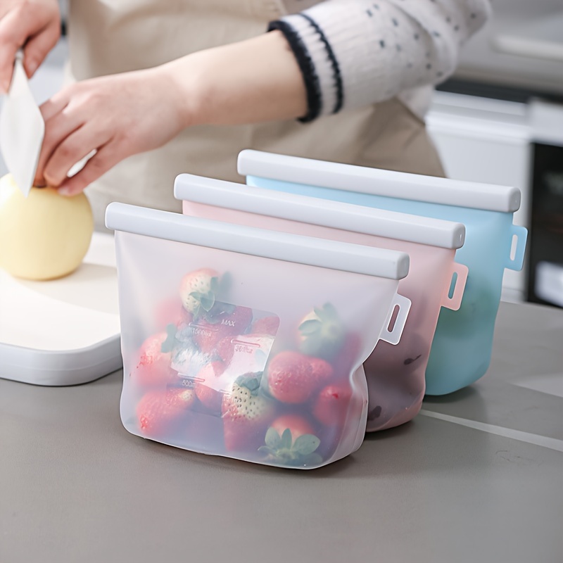 

3pcs, Reusable Silicone Food Storage Bags, Leakproof And Sealable, For vegetables And Fruits, Freezer Safe Gallon Size, Kitchen Organization