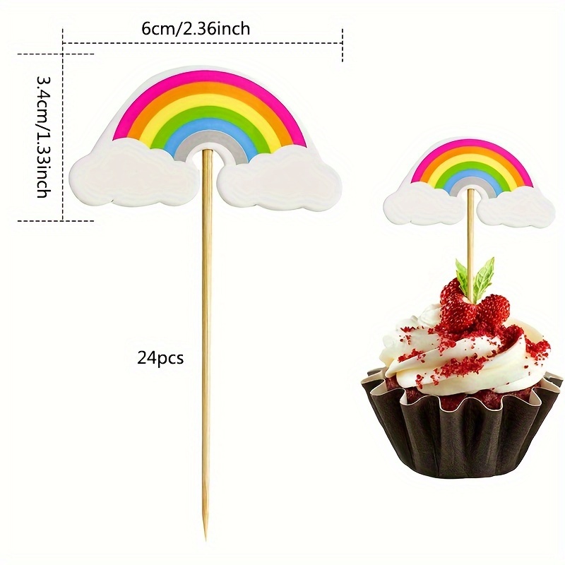 Image of 24-piece Rainbow Cake Topper Set, Rainbow Theme Birthday Party Cake Decorations，halloween，christmas