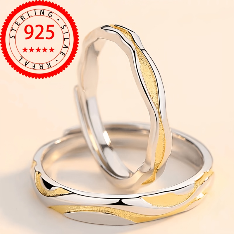 Image of 1 Pair Of S925 925 Silver Exquisite Popular Pattern Styling Men's And Adjustable Couple Gift Ring Wedding Banquet Party Wearing About 7.8 Grams