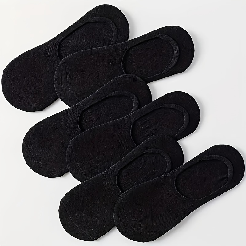 TEMU 6 Pairs Women's Black & White Ankle Socks - Minimalist Boat Socks With Arch Support, Soft Comfortable Invisible Everyday Casual & Formal Wear,