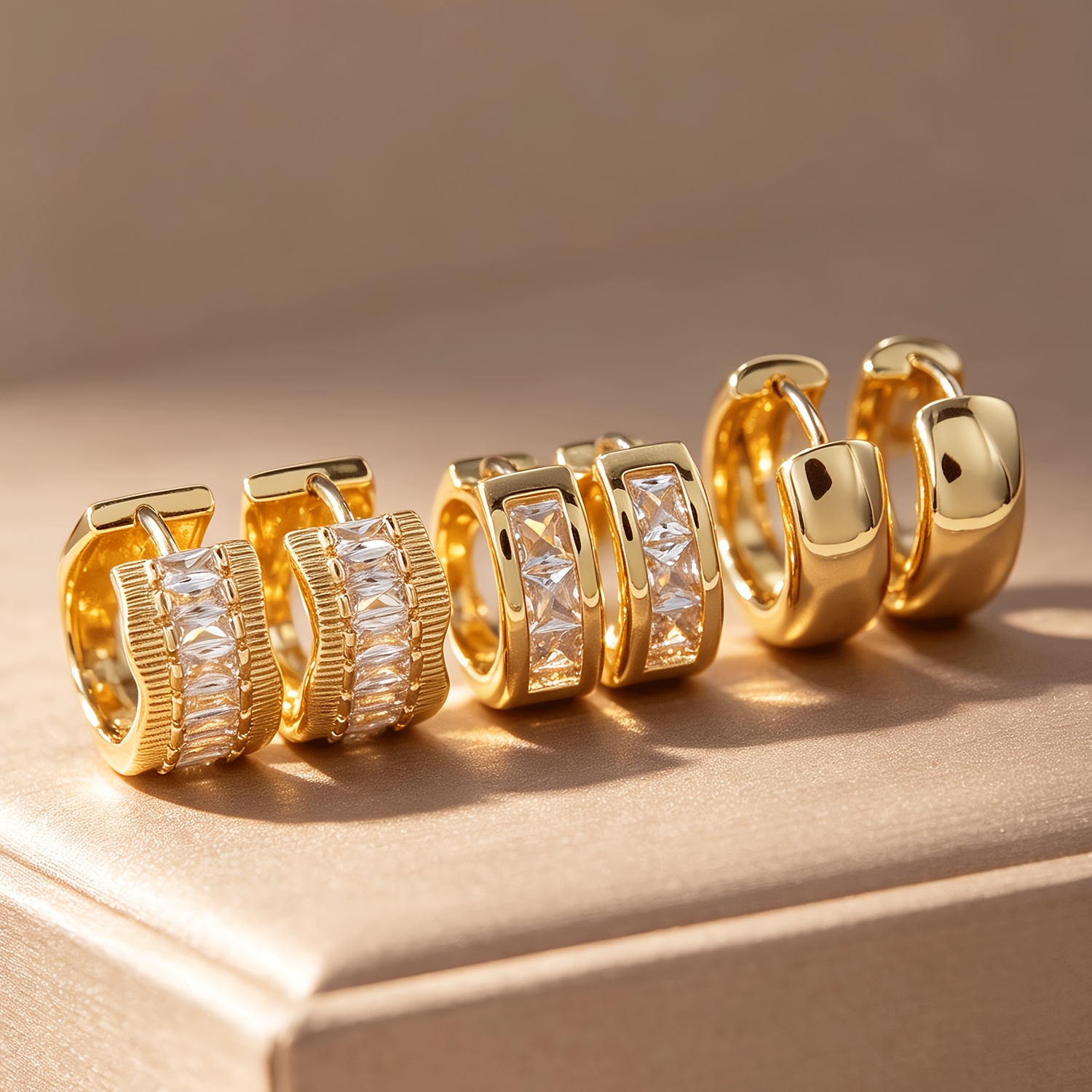 TEMU 6pcs/set Women's Wide-band Cubic 5a Zirconia Huggie Hoop Earrings - Suitable For Daily Wear, Wedding,, Gift, Elegant & Versatile With Cz Stones,