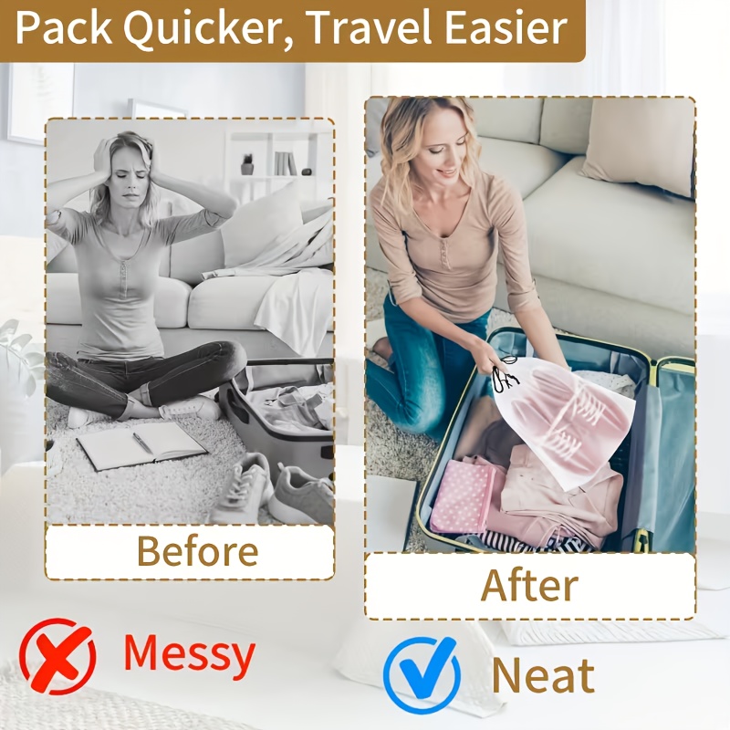 5/10/15/20 piezas Bolsas de malla de almacenamiento semitransparentes, Bolsas con cordón para ropa y almacenamiento de viaje de ropa interior, Bolsas para guardar zapatos, Bolsas para guardar ropa y calcetines