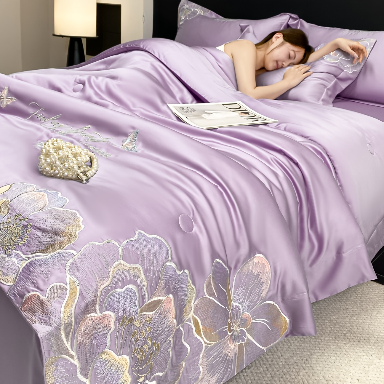 TEMU 1pc High-end Luxury Bedding Washed Summer Quilt Thin Quilt Air Conditioner Quilt Breathable Non-sweaty For Bedroom Decoration