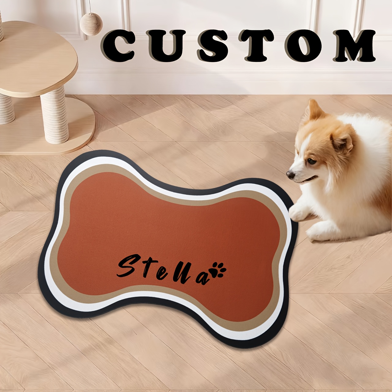 Customizable Quick-Pet Feeding Mat with Paw Print Design