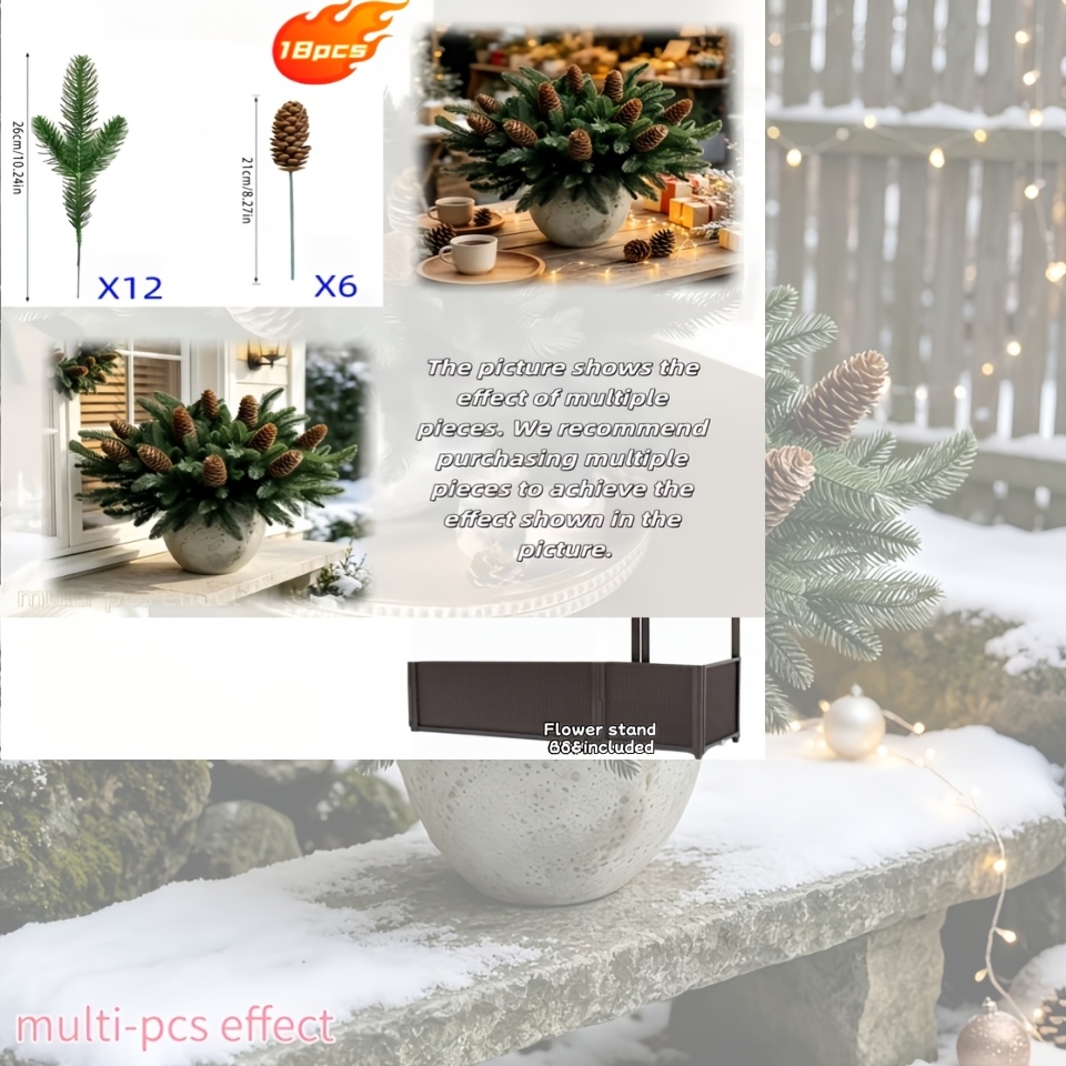 TEMU 18pcs Artificial Norfolk Pine Bouquet Of Fake Pinecones, No Care Needed, Natural And Full Floral Decoration, Suitable For Garden, Porch,