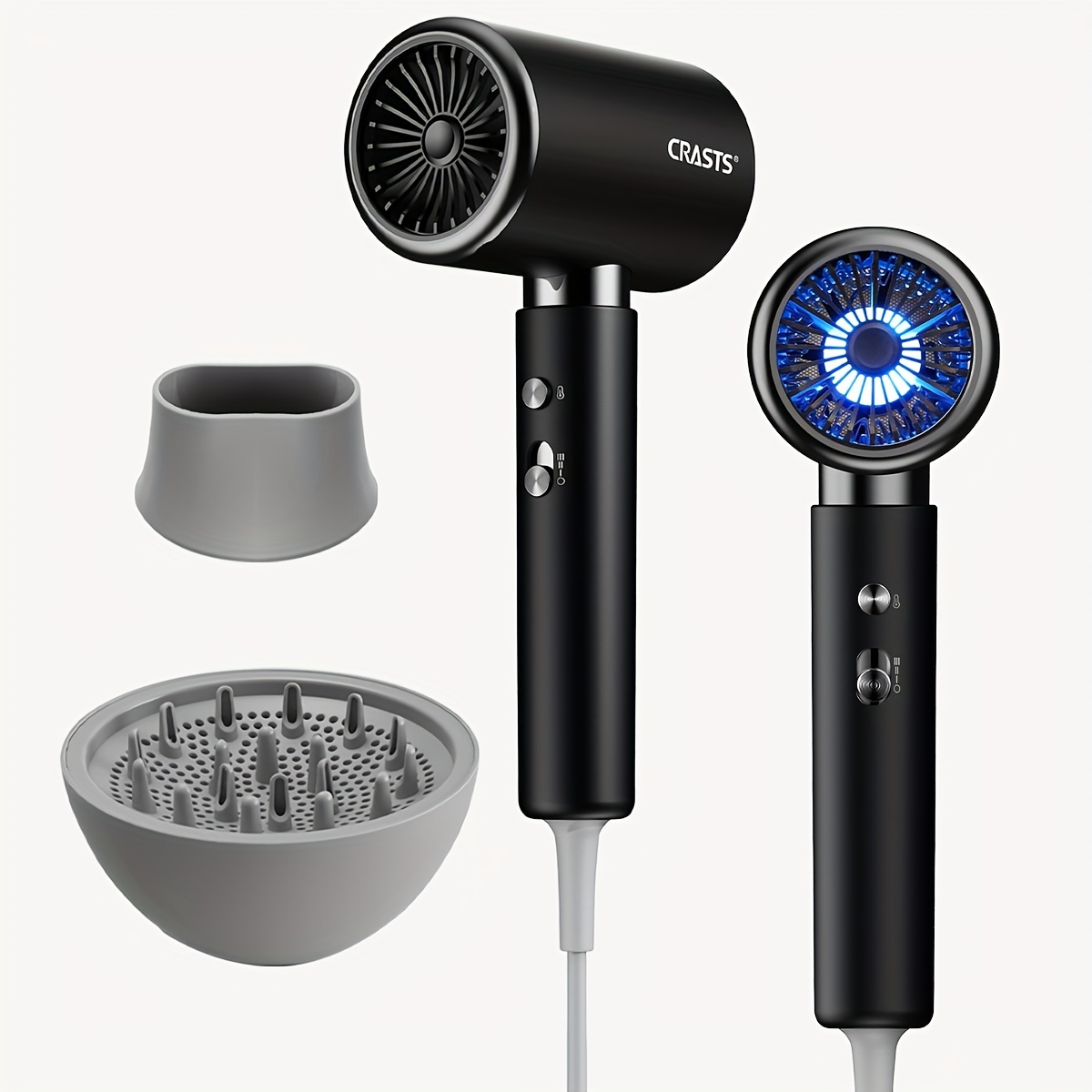

Professional Hair Dryer For Home And Salon Use, High-power, Ionic Care, With Concentrator Nozzle And Diffuser