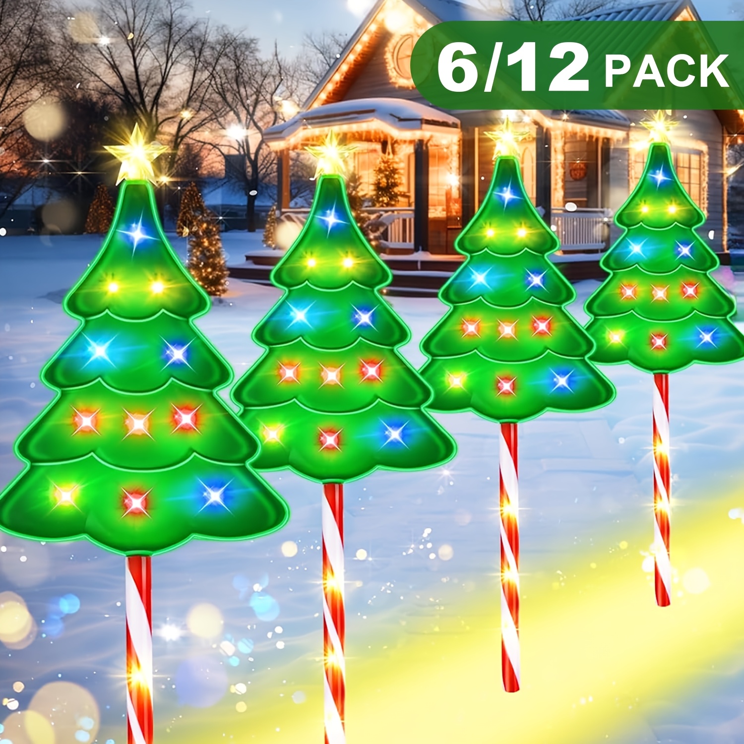 

6/12 Pack Christmas Decorations Outdoor: Solar Christmas Candy Cane Lights Outdoor, Christmas Pathway Lights, 8 Flashing Solar Christmas Lights For Outside Yard Decor