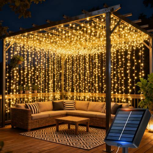 solar powered fairy curtain lights 300 200 100led outdoor smart light strip 10 flashing light sensor for garden yard wedding party balcony porch