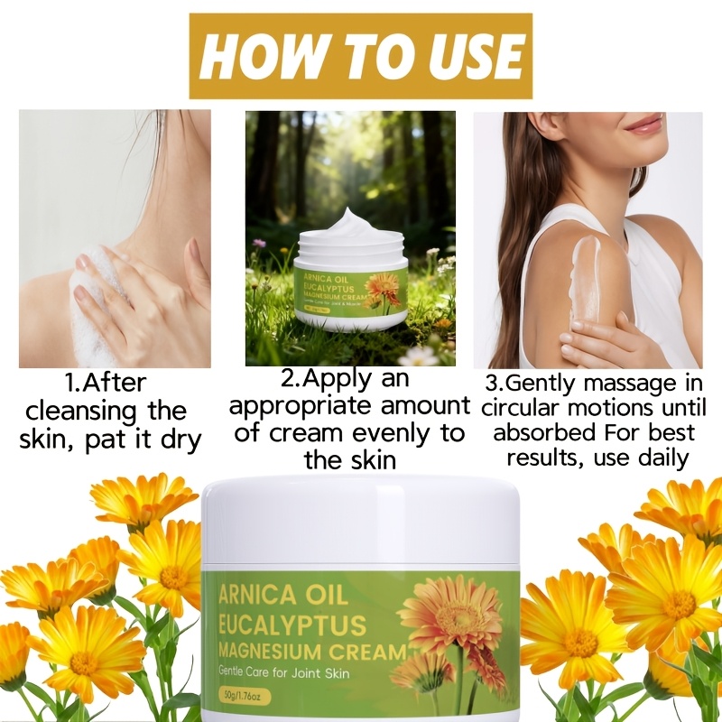 2pcs Arnica Oil Magnesium Cream for Joint Skin Care, Moisturizing Hand & Foot Cream with Eucalyptus, Jojoba, Hyaluronic Acid, Vitamin E, Chamomile, and Lavender, Non-Greasy, Fast-Absorbing, Long-Lasting Hydration for Athletes & Seniors