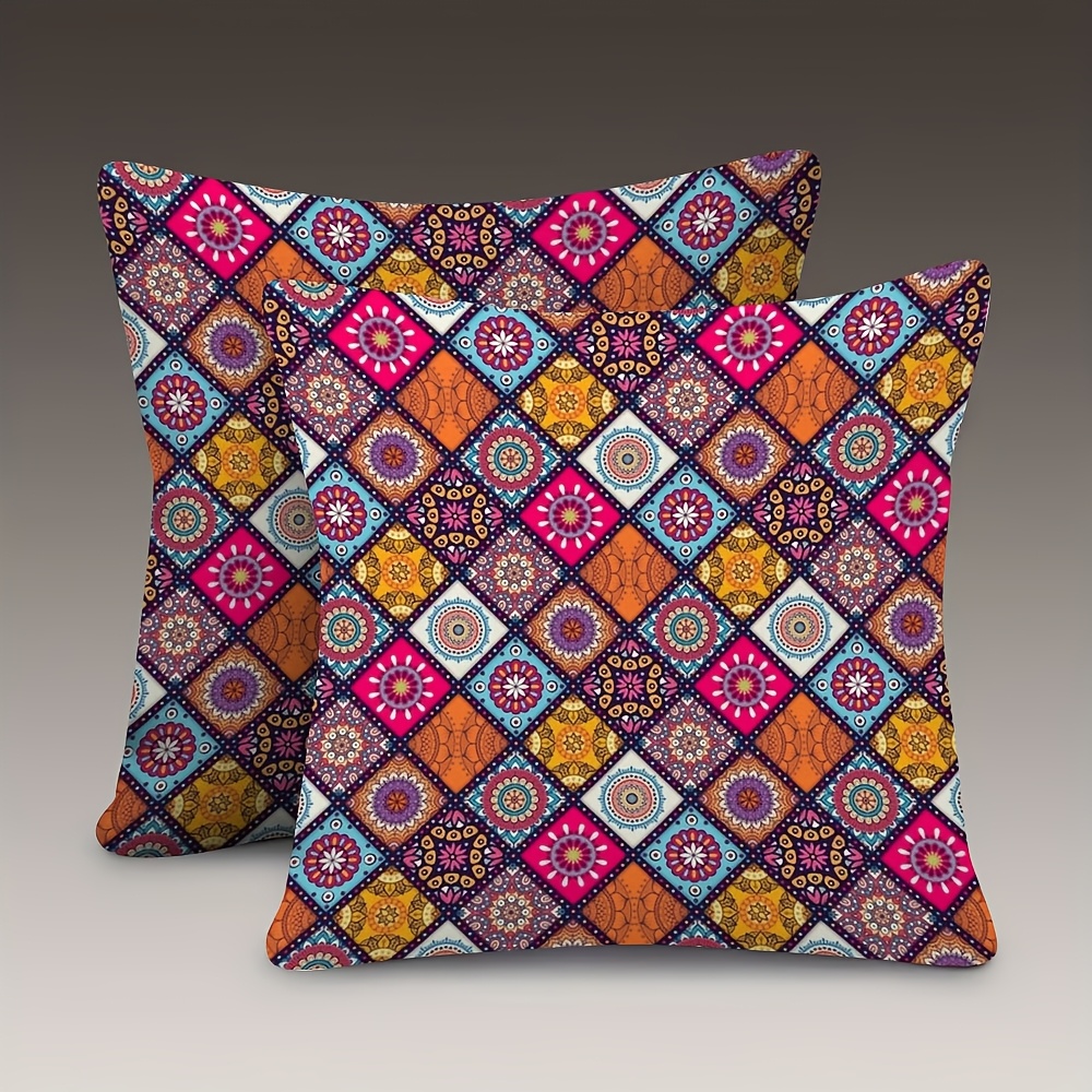 

2pcs Design Throw Pillow Covers, Style, Double-sided Print, 18x18 Inch, Woven Polyester, Machine Washable, Zipper Closure, With No Insert For Home Decor