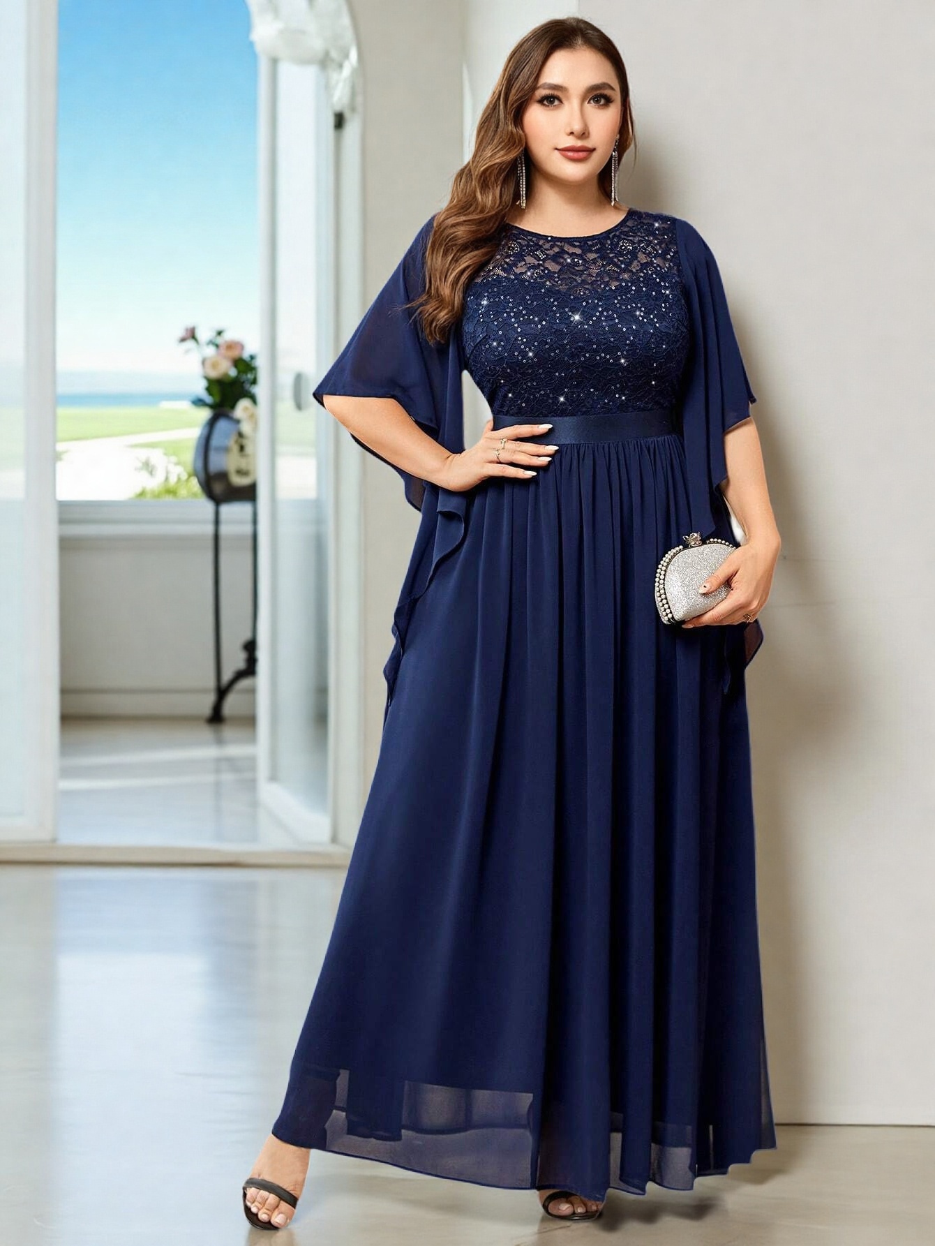 Plus Size, Plus Size Women's Banquet Evening Gown, New Style with Round  Neck, Sequin Lace Chiffon * * Sleeves, Full Skirt, High-End for Annual  Meeting Hosts, Elegant * Evening Party Bridesmaid Dress, ...