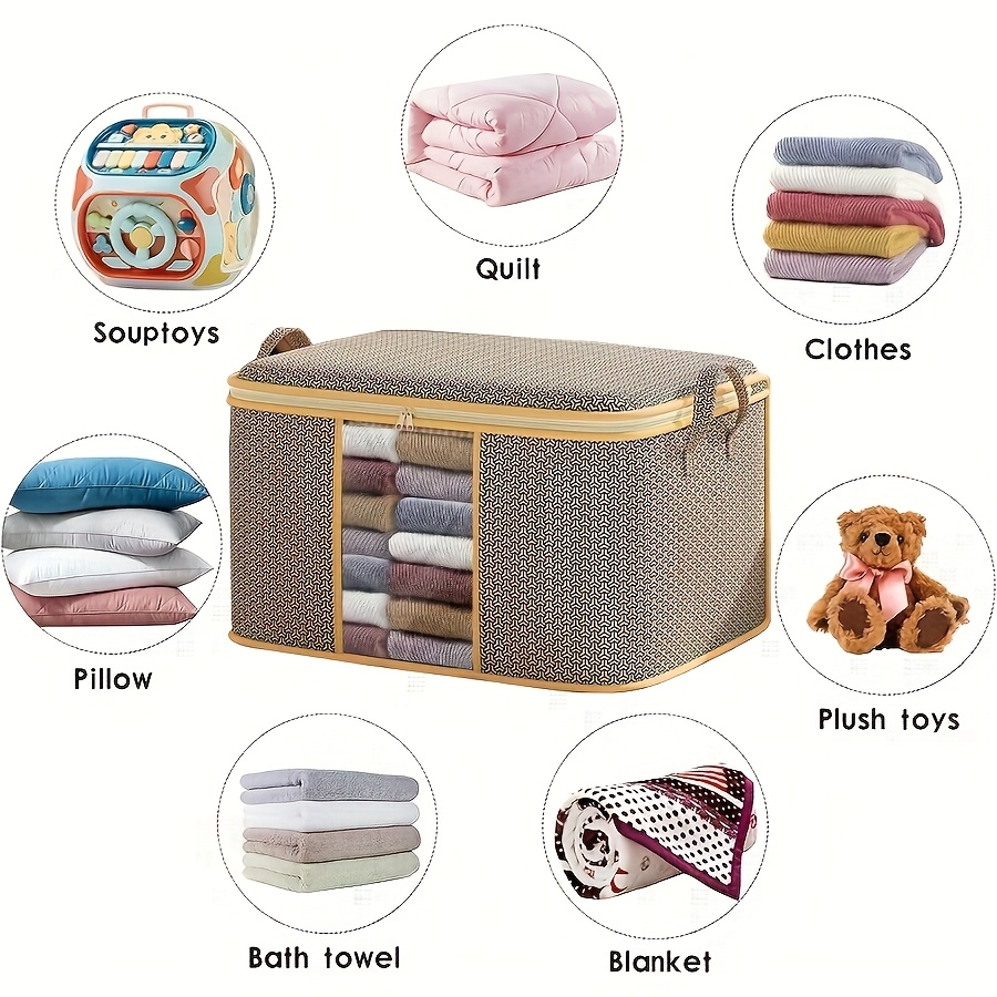 item picture set of 3 large capacity fabric storage boxes with a transparent window made of oxford cloth for organizing clothes and bedding features and dust proof design with zippers under bed storage