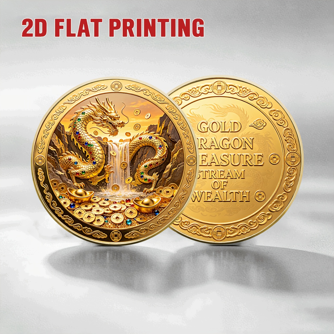 TEMU 2d Wealth Waterfall Treasure Coin, 4cm Flat Printed Alloy Collectible Coin, Creative Desktop Ornament, Suitable For Enthusiasts Collection,