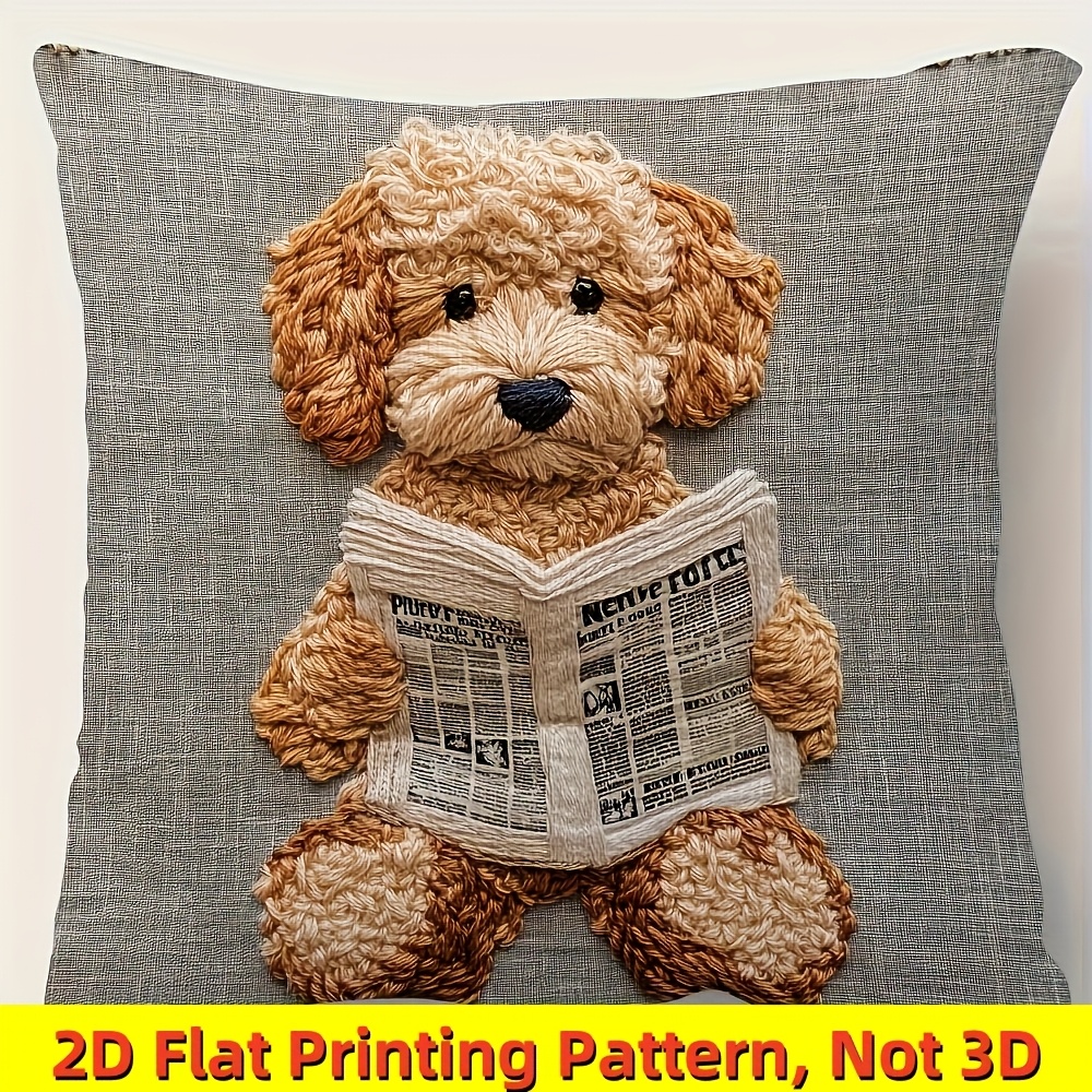 TEMU 2d Flat, 1pc Modern Reading Newspaper Pillow Cover, Polyester, Machine Washable, Zipper Cover, Suitable For Sofa, Chair, Bed, Car, Living Room,