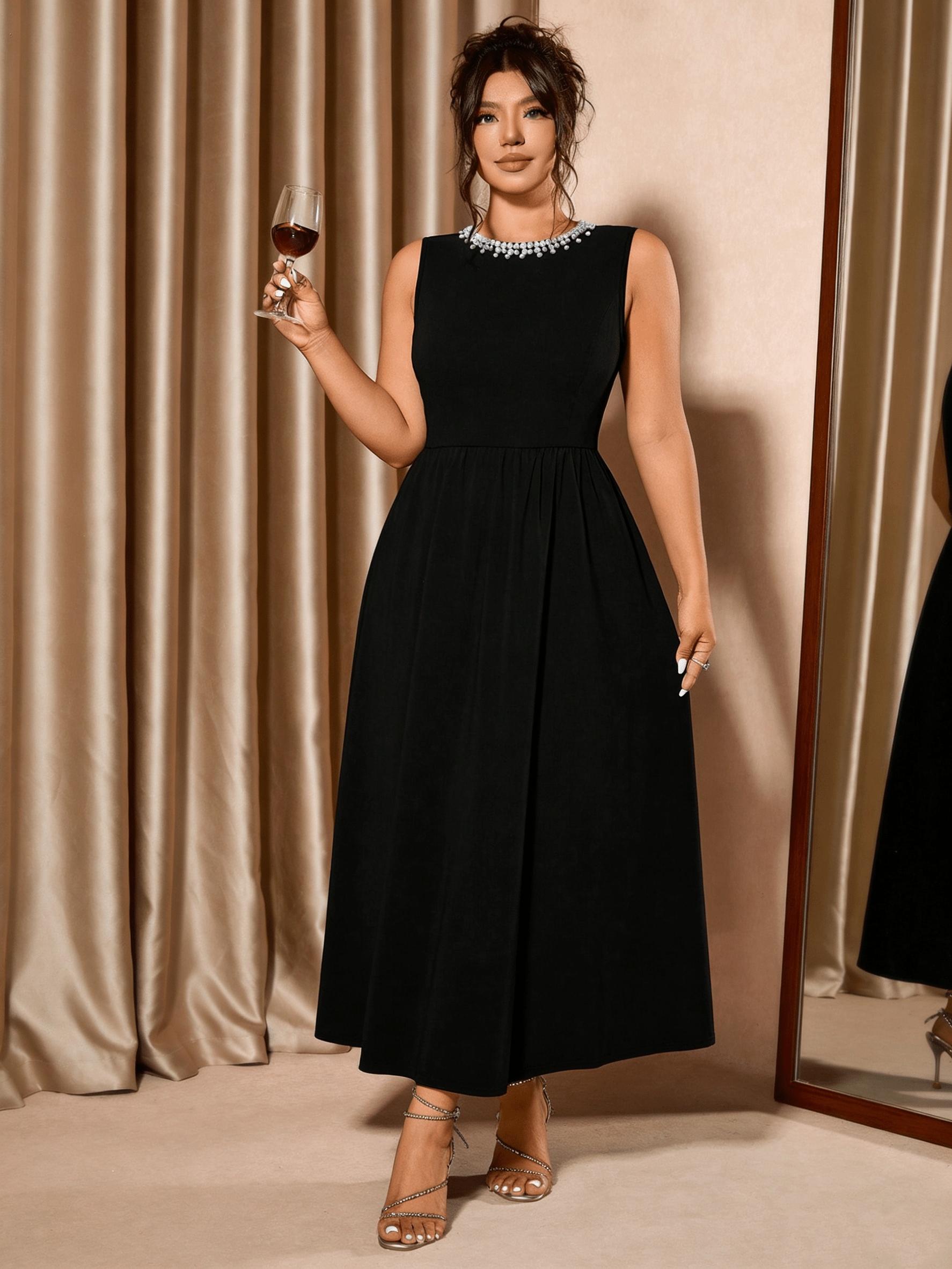 black formal plus size dress Plus Size Black Glitter Print Formal Elegant One Shoulder Ruched High Slit  Maxi Dress main image 1
