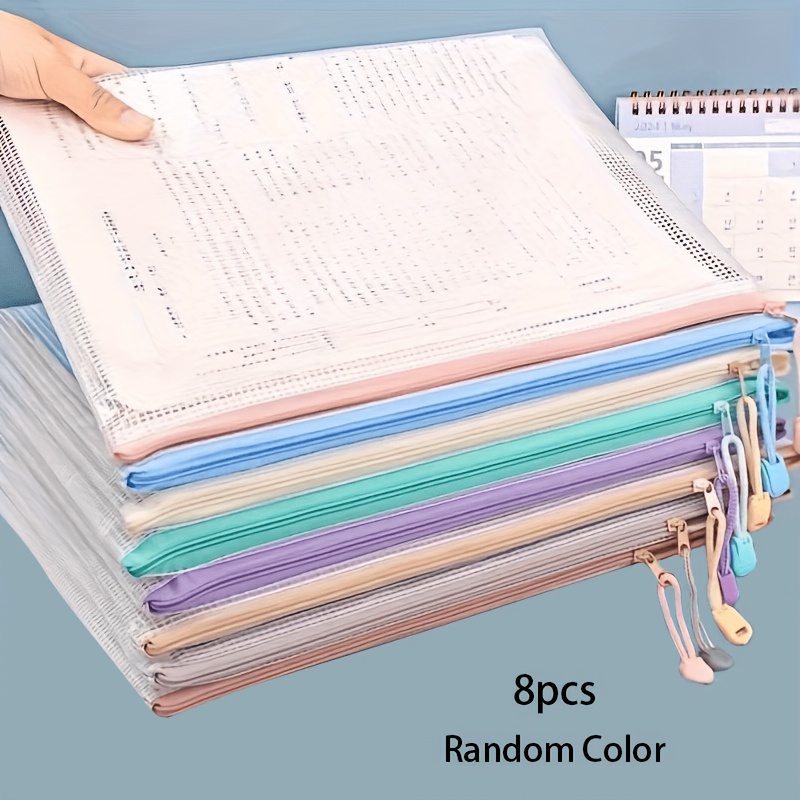 TEMU Lot de 8 sacs de rangement à fermeture éclair en PVC – Pochettes à documents en transparente, classeurs empilables pour voyage, œuvres d'art,