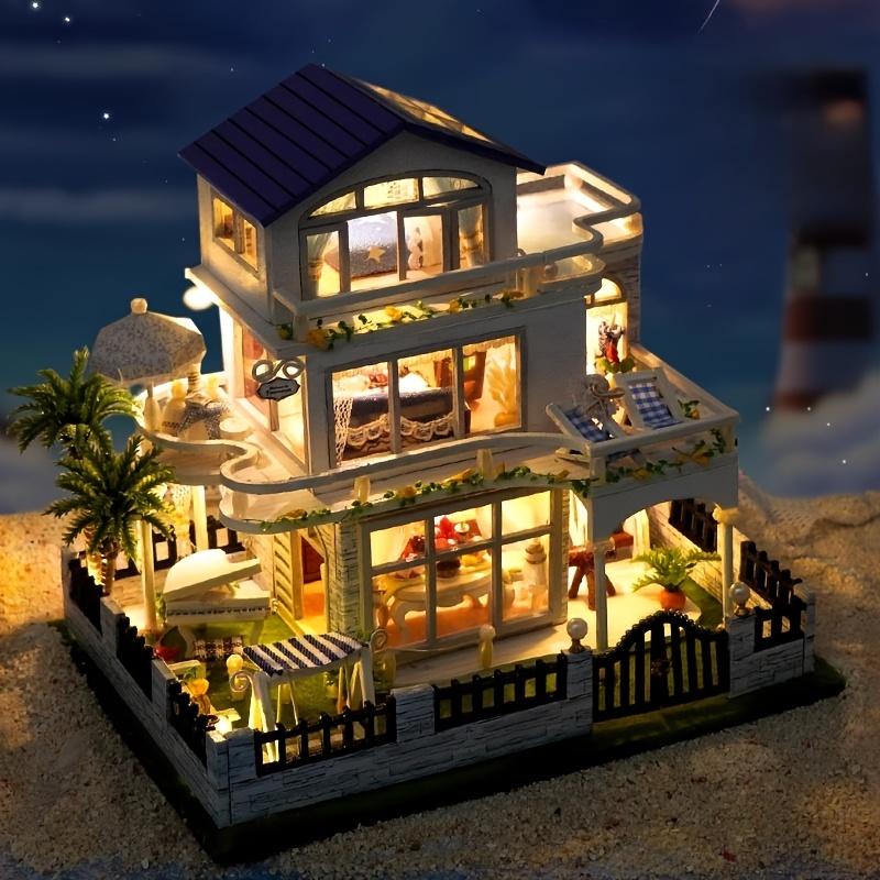 diy craft cottage miniature villa 3d hand assembled three dimensional house model 3d wooden cottage model with   instructions exquisite desktop toy decoration   detailed furniture   birthday and holiday gifts no