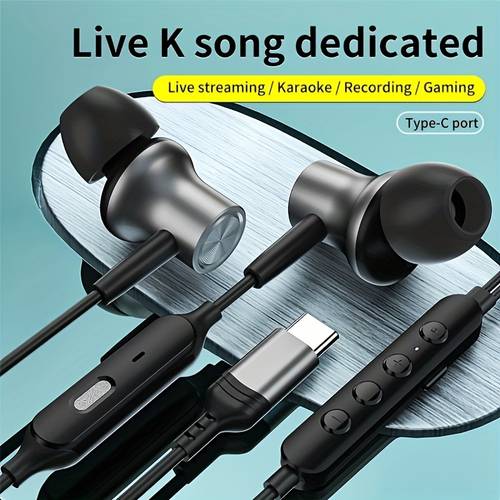 type c wired voice changing in ear karaoke earbuds multi mode with sound card volume control buttons echo and voice changing effects suitable for live streaming and recording singing making more beautiful hifi
