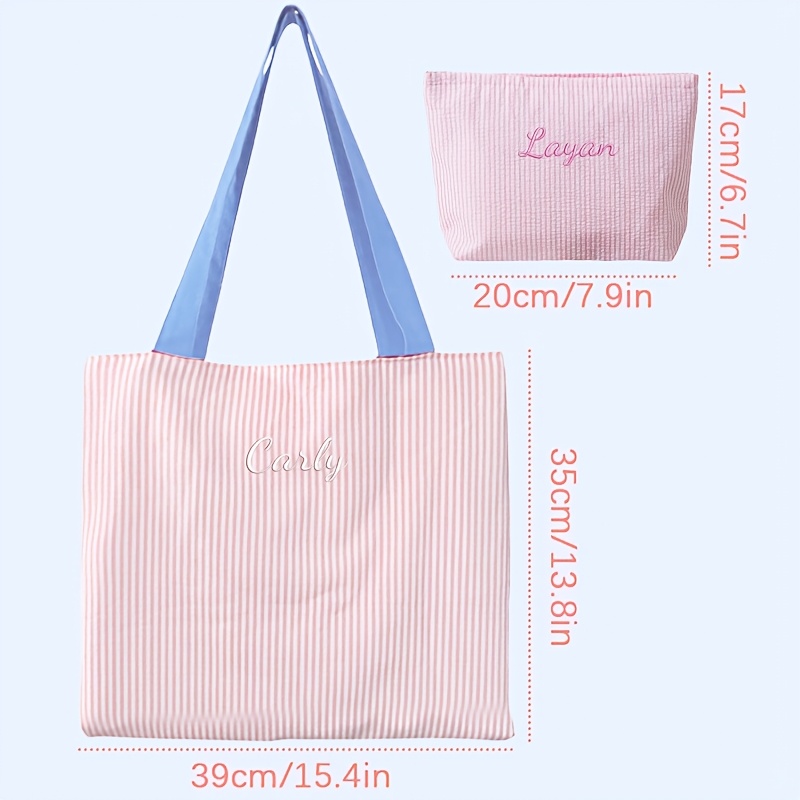 TEMU Personalizzazione Esclusiva, Borsa a Spalla a Righe + Borsa da Toeletta a Righe Set Pezzi. Borsa a e Borsa da Toeletta di Grande Capacit�,