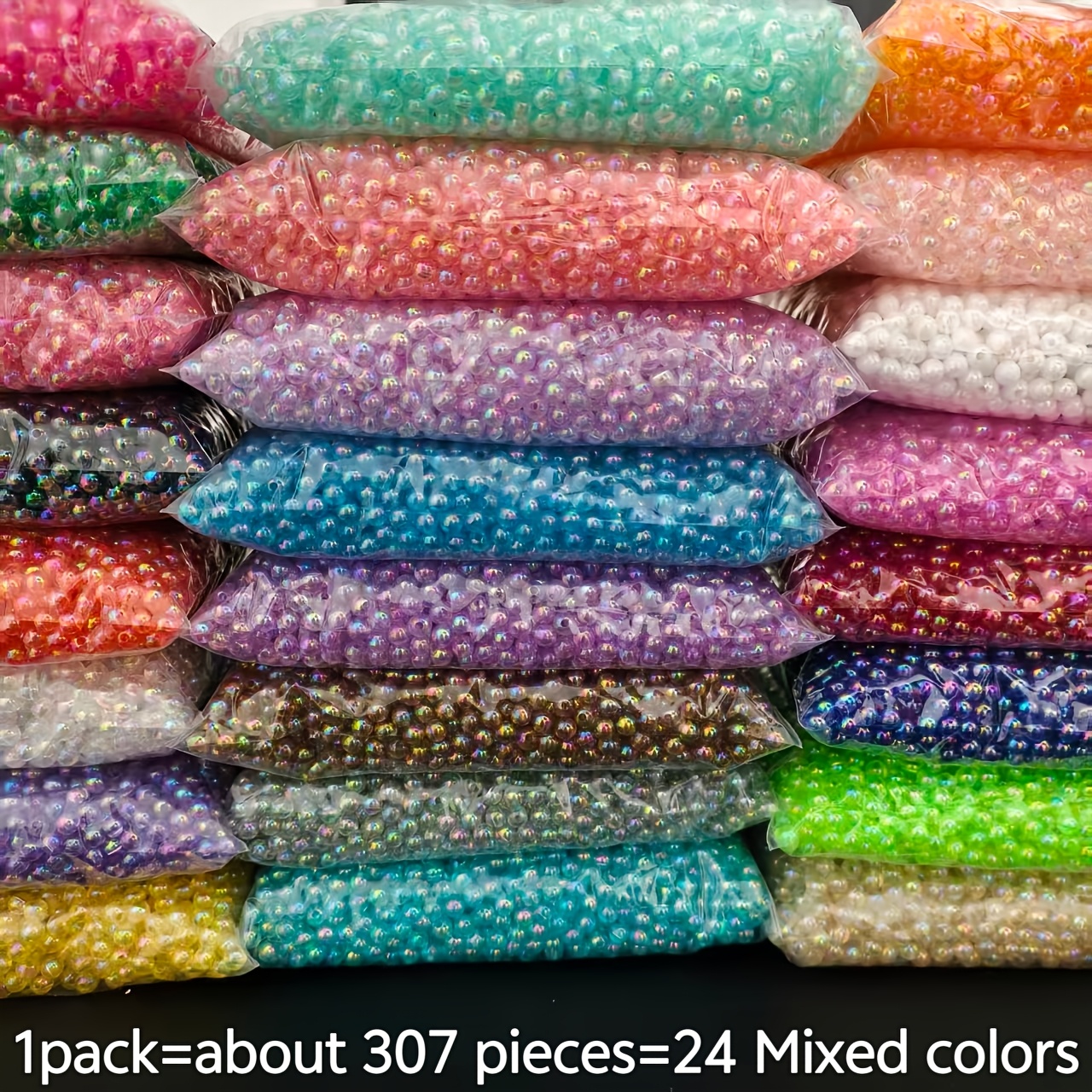 TEMU 307 pièces de perles magiques AB de couleur acrylique à trou droit de 6 mm en 24 pour bracelets et tressés main DIY. Texture lisse, fournitures