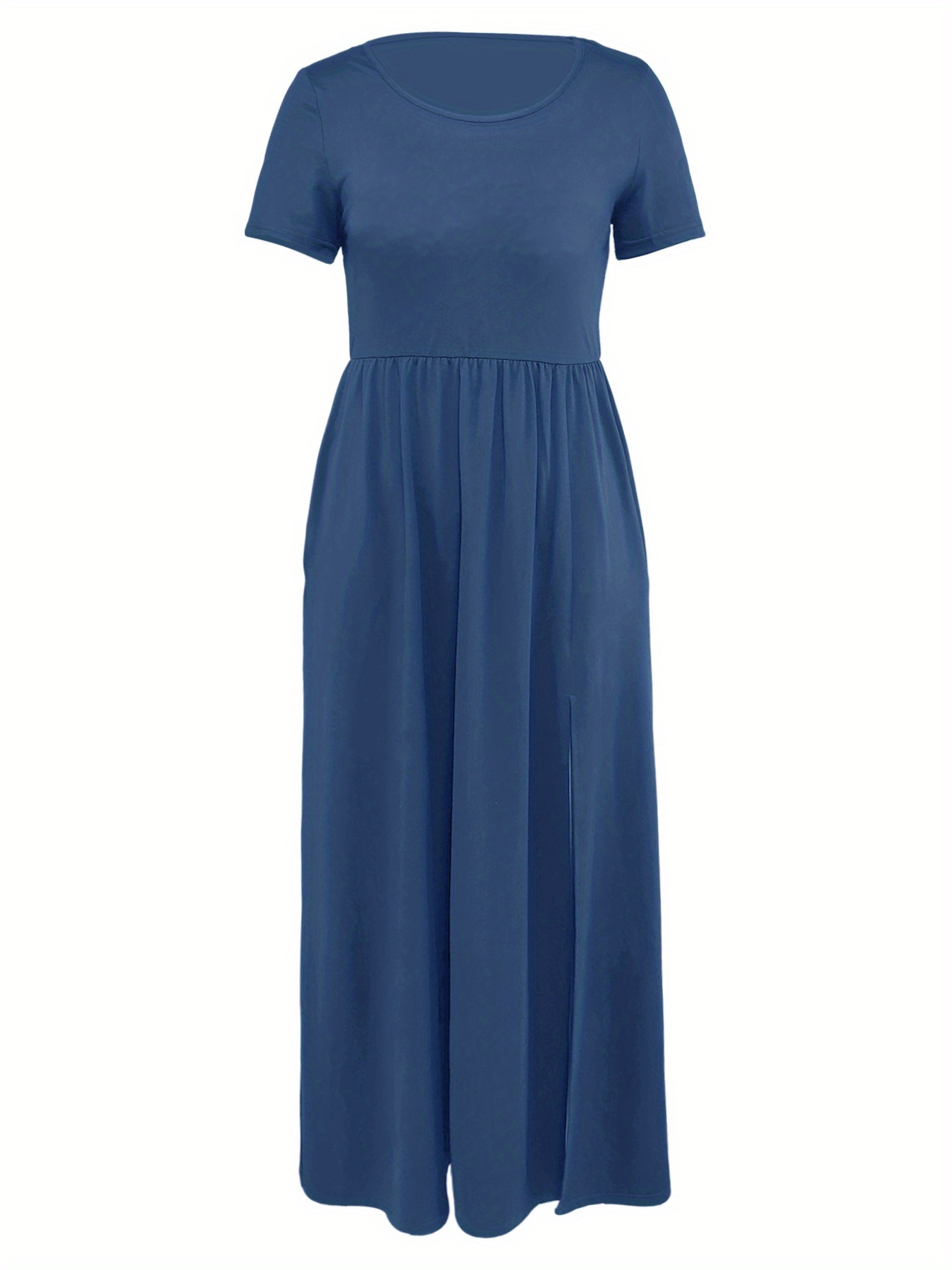 solid pocket maxi dress casual short sleeve crew neck dress - Temu