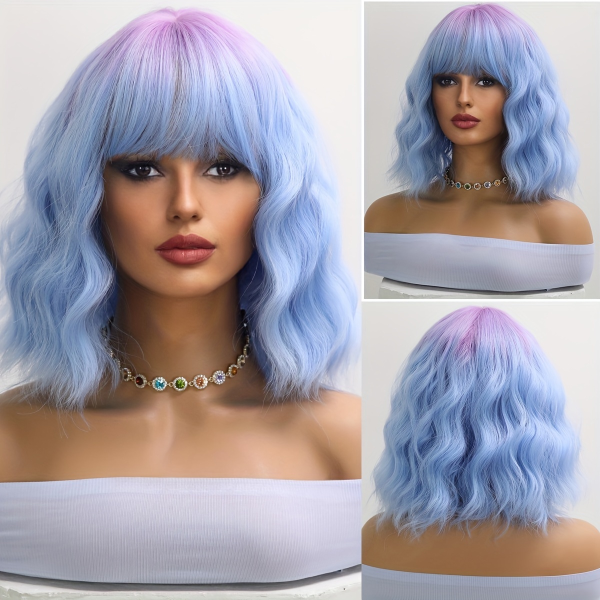 TEMU 14 Inch Color Blocking Charm Bangs Wig - Short, Curly, Heat-resistant - Very Suitable For Role-playing And Parties - Seamless Edging Synthetic Fiber