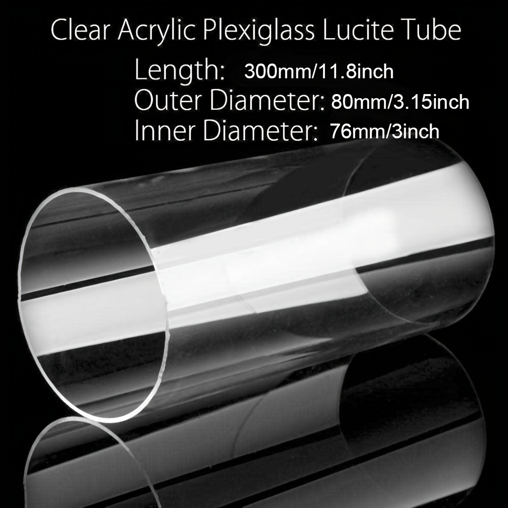 TEMU 1pc Clear Acrylic Transparent Tube Outer Diameter 80mm Inner Diameter 76mm Long 300mm Glass Tube