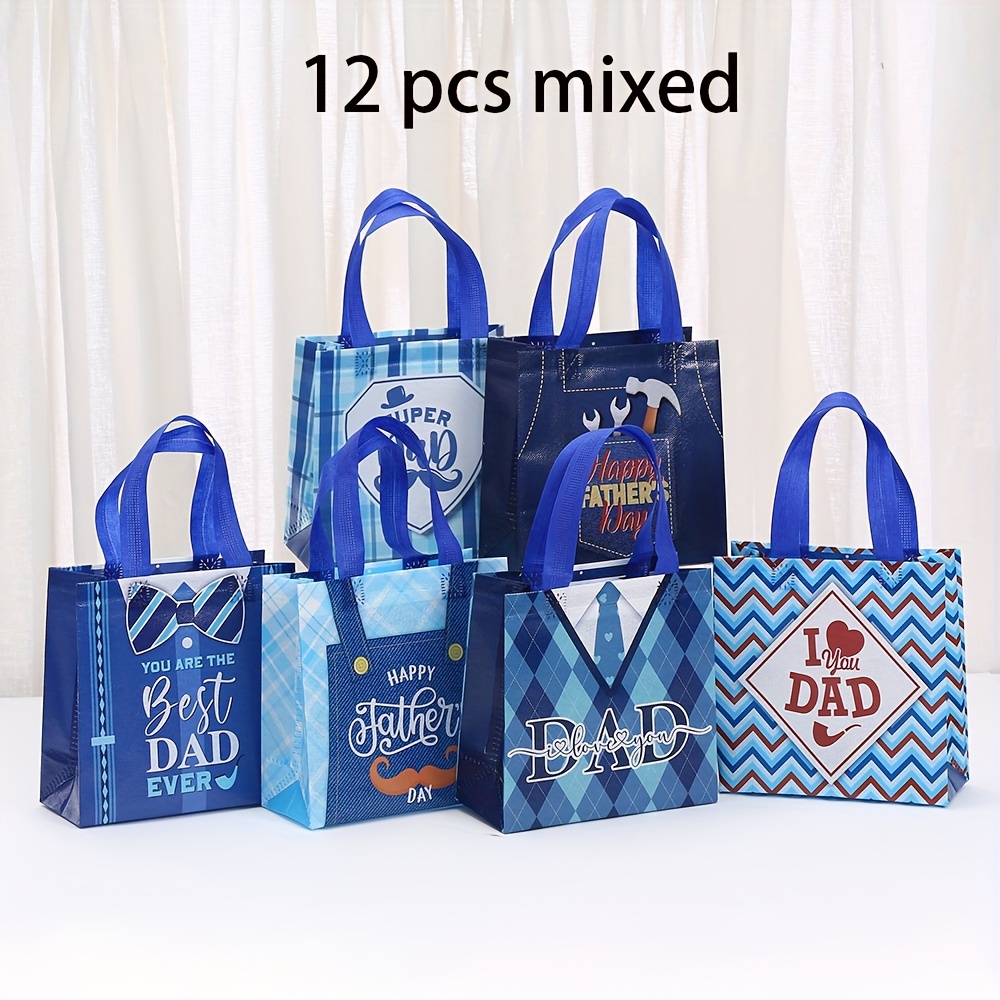 TEMU Father's Day Non-woven Gift Bags With Blue Tie For Father's Day Presents
