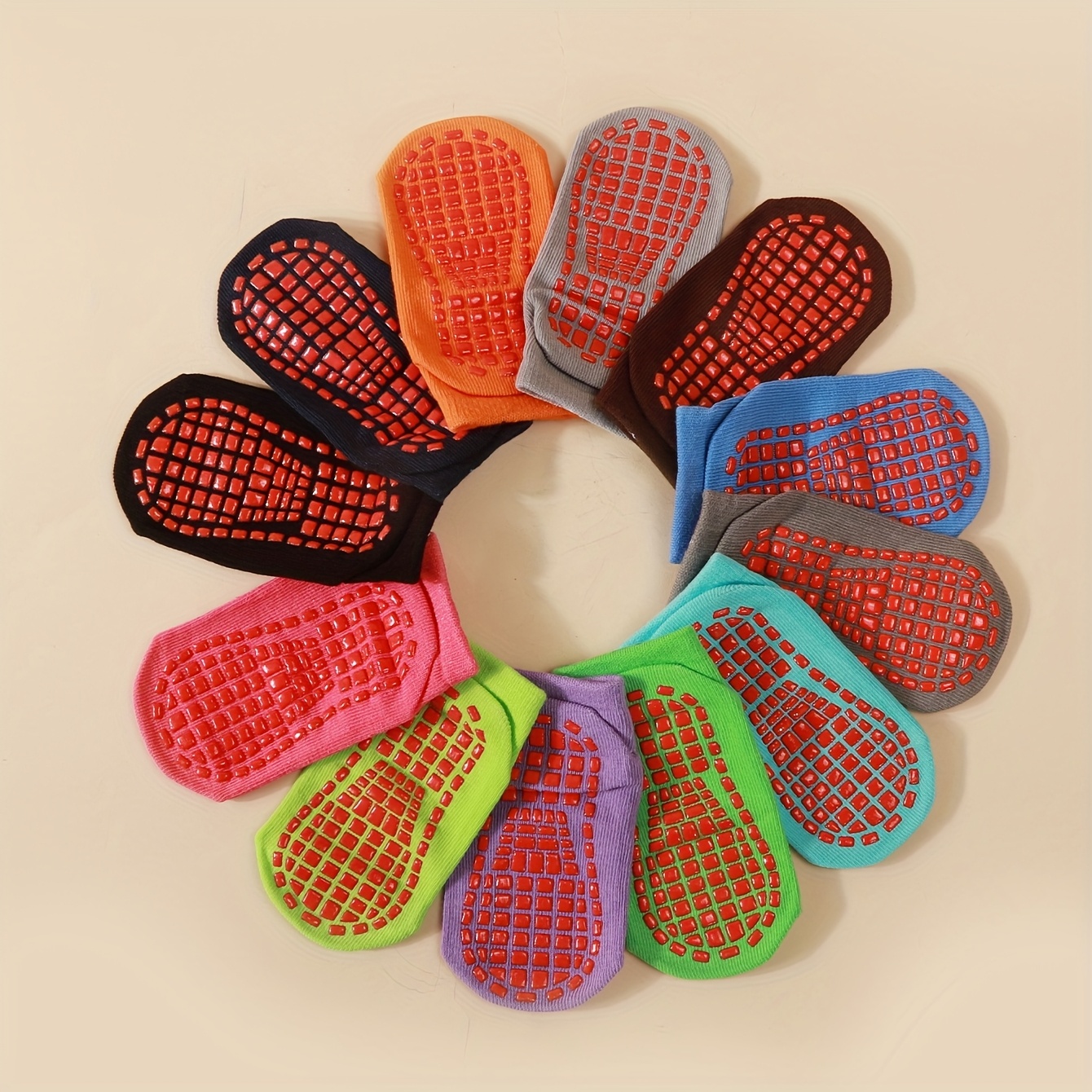 Image of 12 Pairs Of Solid Color Versatile Fashionable Breathable Outdoor Non-slip Children's Dotted Socks