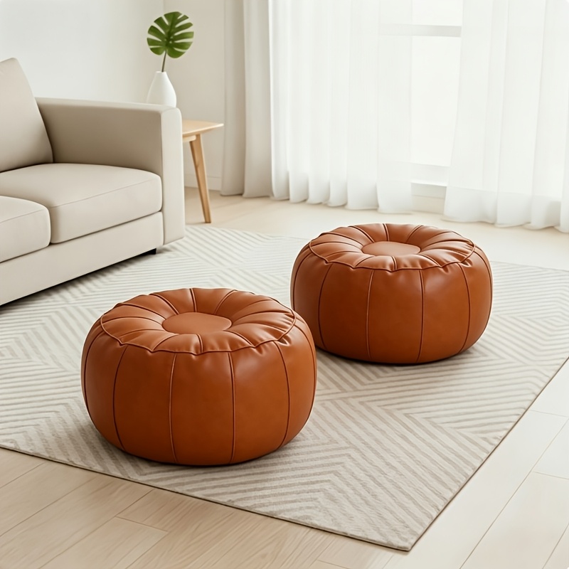 2-pack of Storage Beanbag Chair Covers - Pumpkin Oval Shape, Suitable for Storing Clothes. It Has Storage Function and Is Suitable for Outdoor Use. It Is Comfortable and Soft, Made of Thickened Faux Leather (filling Not Included).