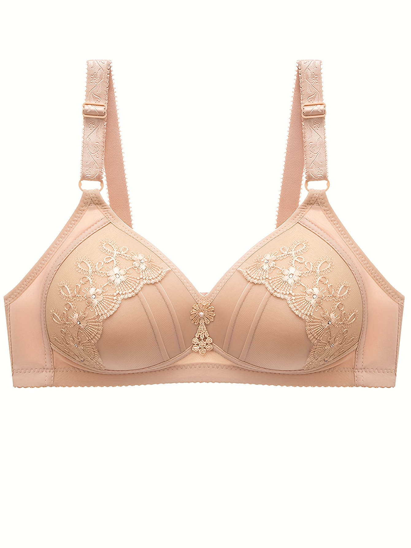 2pcs breathable gathered brassiere without steel ring for moms non magnetic thin cup glossy obese female bra   medium stretch fabric solid color with contrast lace detailing everyday   gathered bra design nonmagnetic bra bras for moms Product details 1