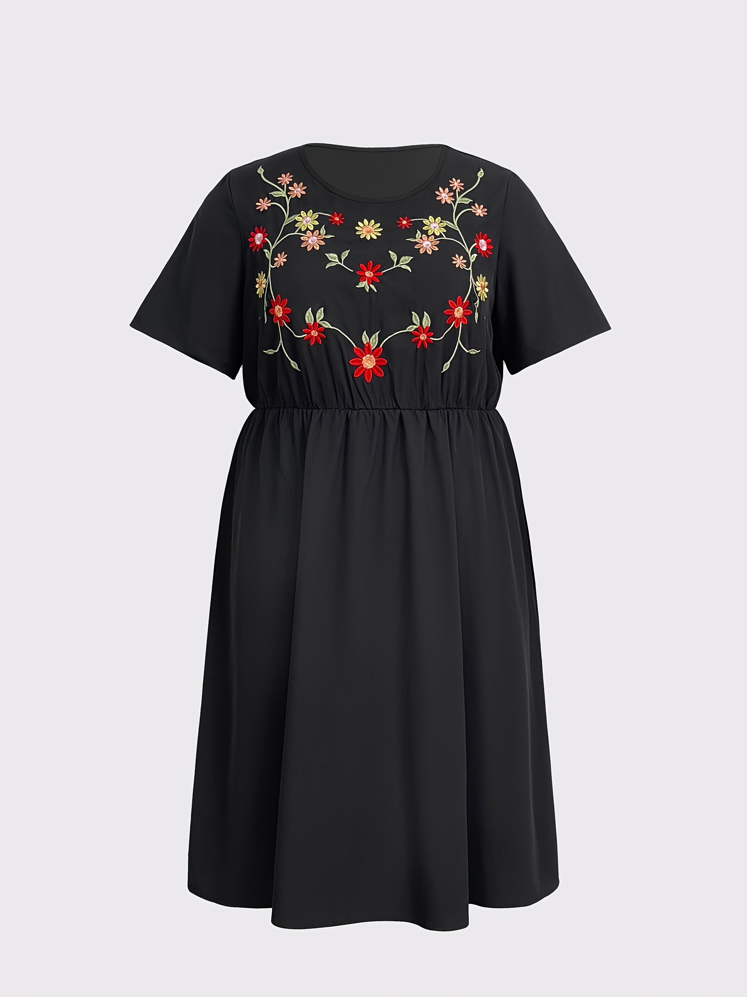 plus size floral embroidered short sleeve dress elegant - Temu Kuwait