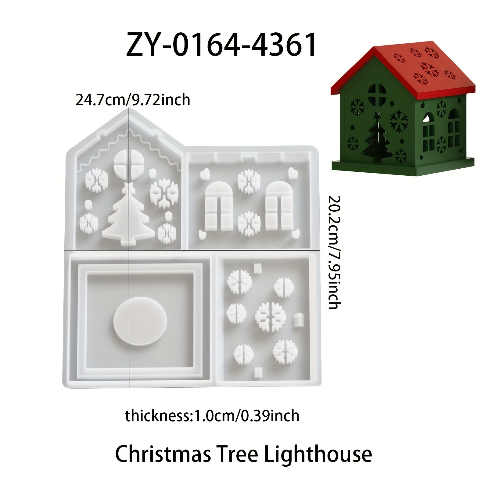 Plaster Resin Casting Mold Set For Diy Home Candle Holder, , Rectangle, Star, Christmas Tree, Interlocking Christmas House Night Light Silicone Mold