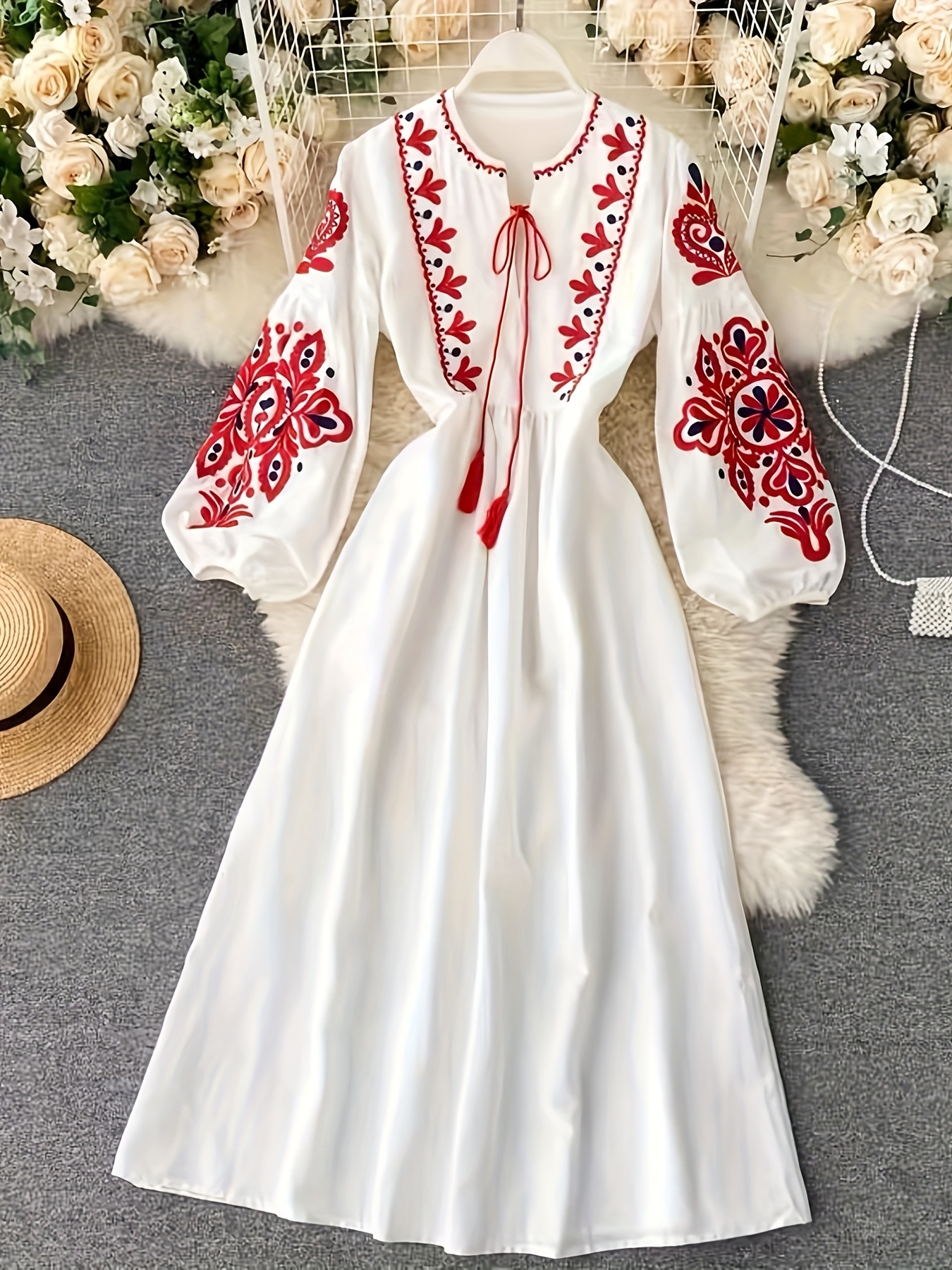 brown embroidered rose dress temu embroidered women dress sold on Temu United States