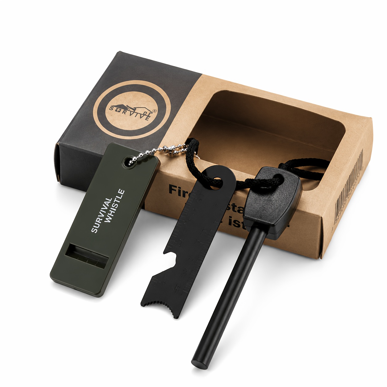 Image of Deeplan 3pcs Portable Fire Starter And Loud Whistle Combo Must-have Gear For Camping, Hiking, Picnic, Barbecue And All Outdoor Activities