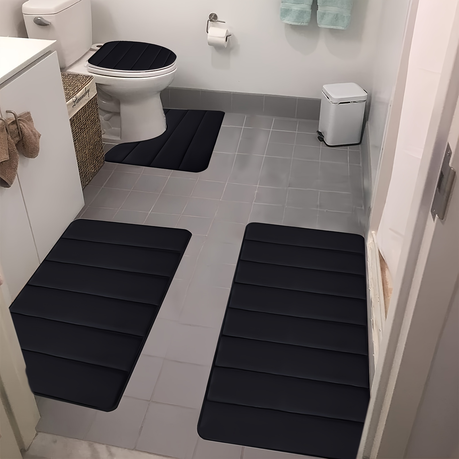4pcs Memory Foam Bathroom Mat, Bathroom Carpet, Toilet Mat, Universal Soft, Comfortable, Absorbent, , Thickened, Machine Washable And Easy Drying Bathroom Carpet Set