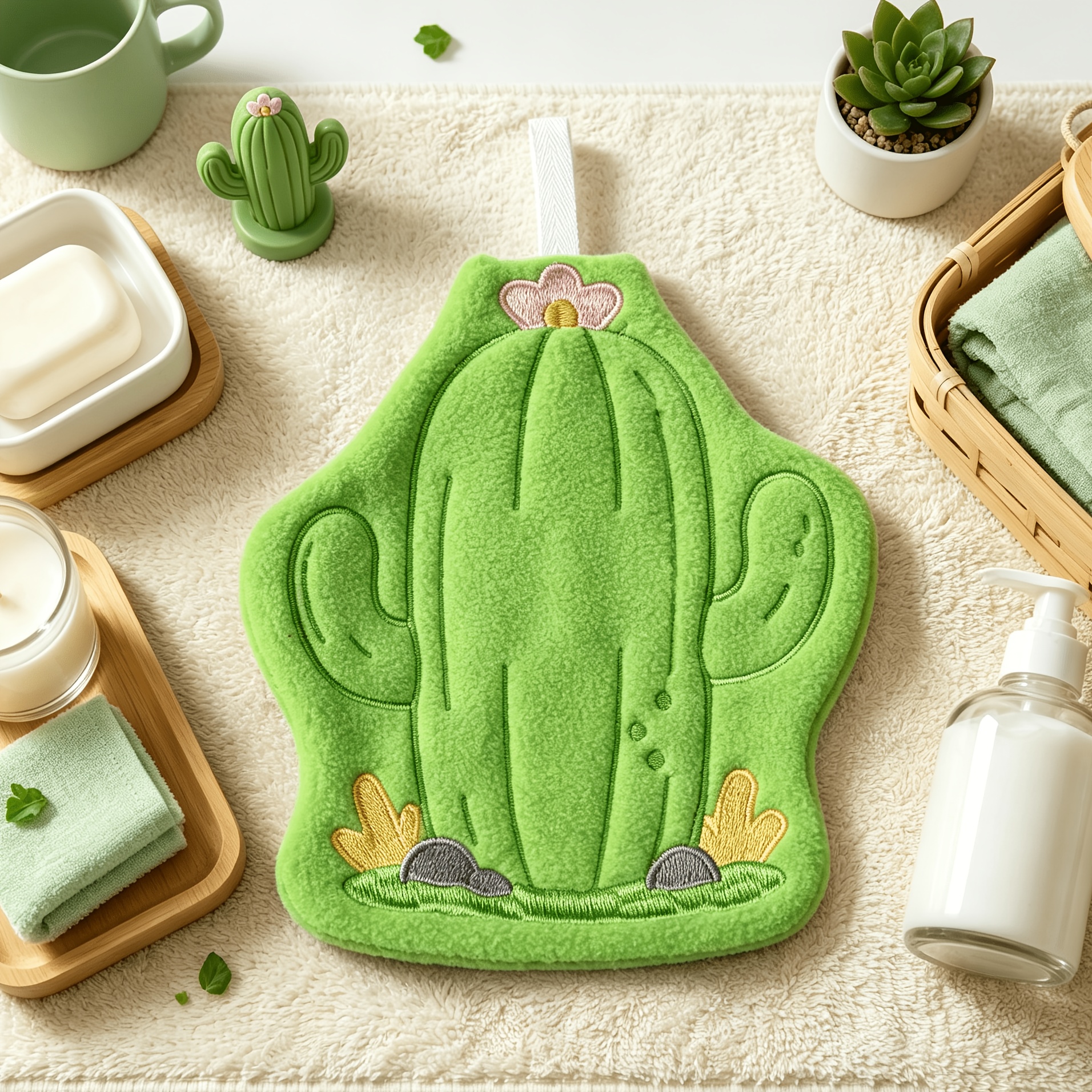 TEMU Cactus Hanging Hand Towels, Super Absorbent Quick Dry Thickened Microfiber Dish Towels, Wall Mount Hand Drying Cloth For Kitchen, Bathroom, Rv,