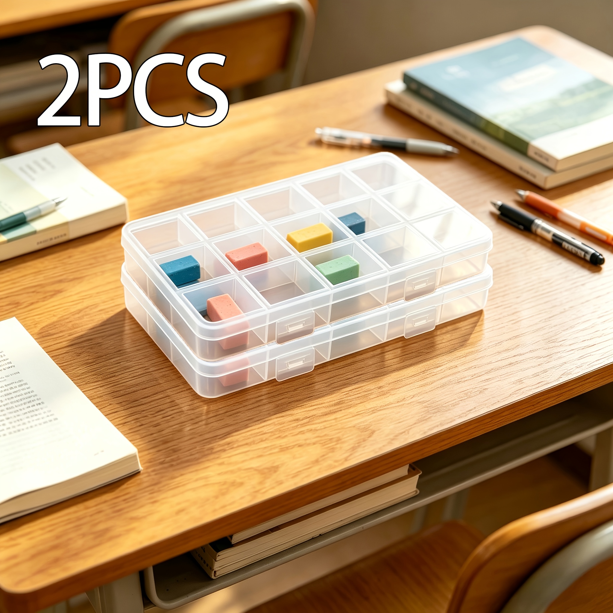 TEMU 2pcs Fixed 15-compartment Multi-grid Storage Box, Transparent Plastic Storage Box - Multifunctional Jewelry, Beads, Craft Supplies, And Small