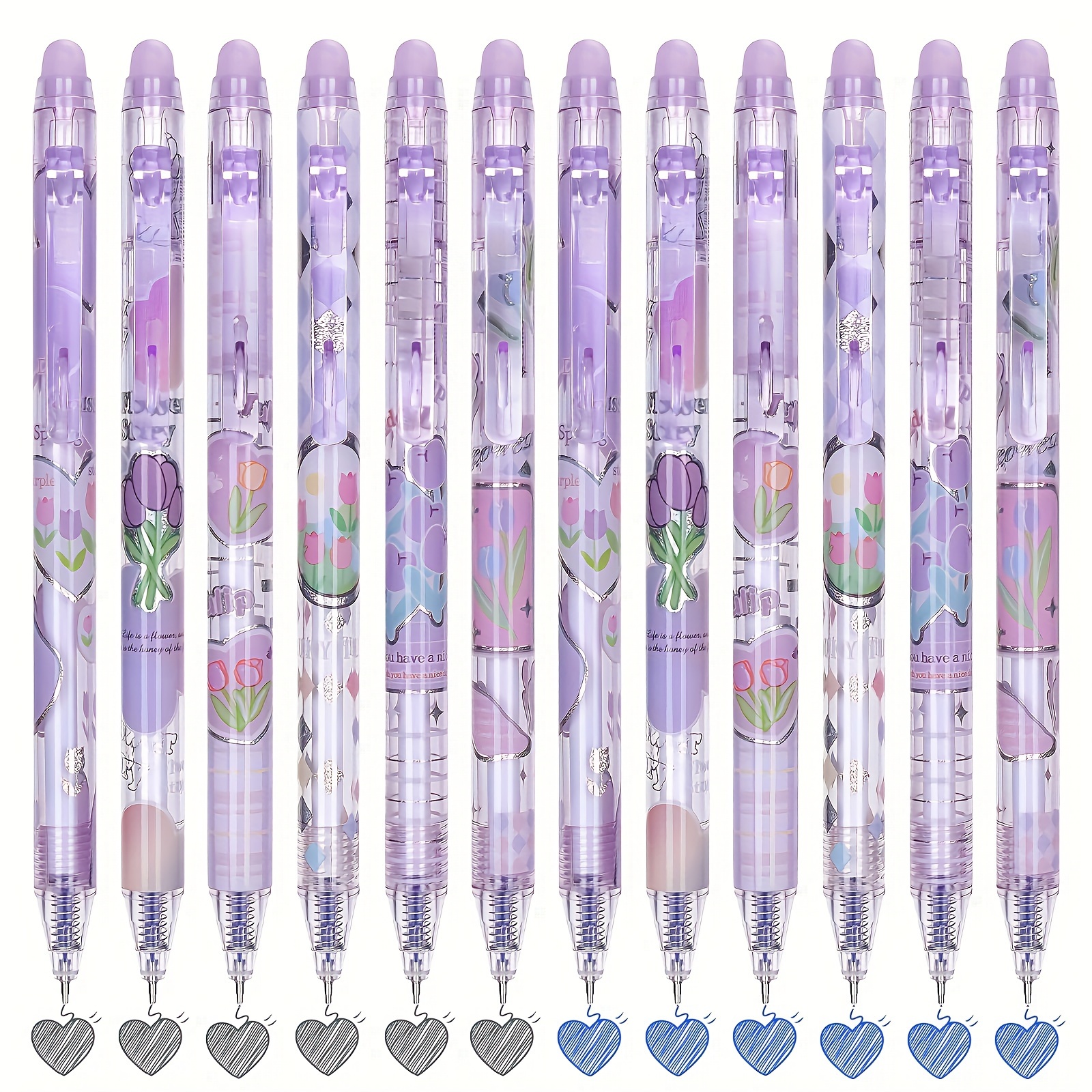 

6pcs Erasable Gel Ink Pens, Retractable Pens Flower Pens 0.5mm Fine Point Pen Make Mistakes Disappear, Office Home Stationery Supplies Pens (black And Blue Ink-tulip)
