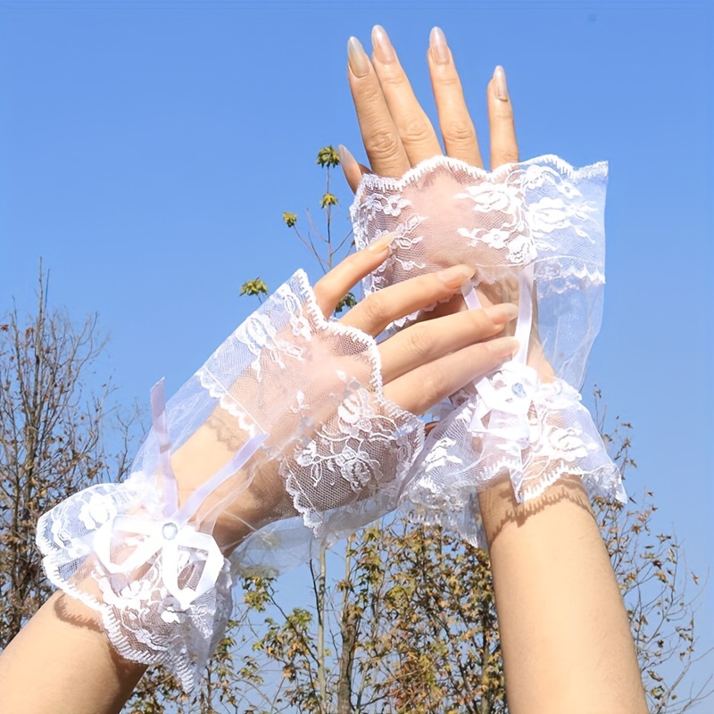 vintage lace wrist cuffs floral bow elastic summer sleeve Temu