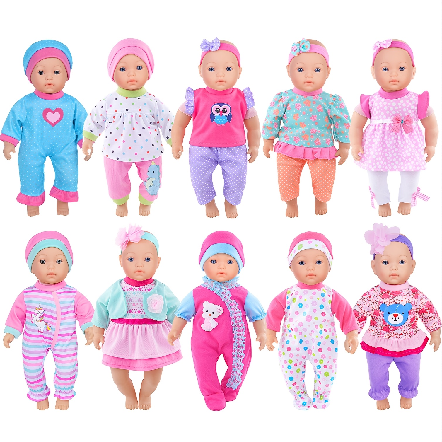 

10 Sets Baby Doll Outfits Clothes Hat Headband Fits For 10 Inch Baby Dolls 12 Inch New / Baby Dolls 14 Inch Dolls (no Doll)