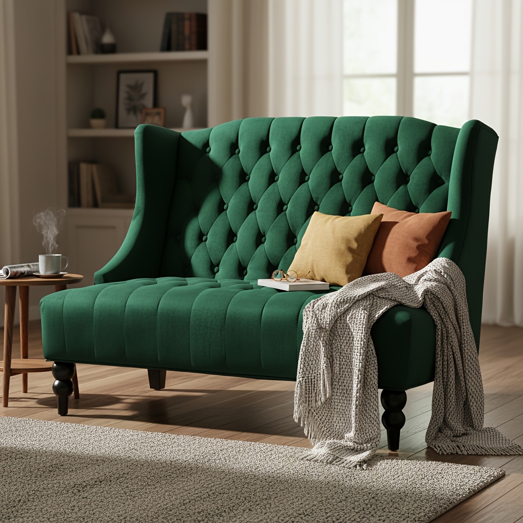 50-Inch Two-Seater Sofa, Comfortable Velvet Fabric, Mid-Century Modern Style, Minimalist Design, Extended Backrest, Compact Two-Seater Suitable for Bedrooms, Apartments And Home Offices